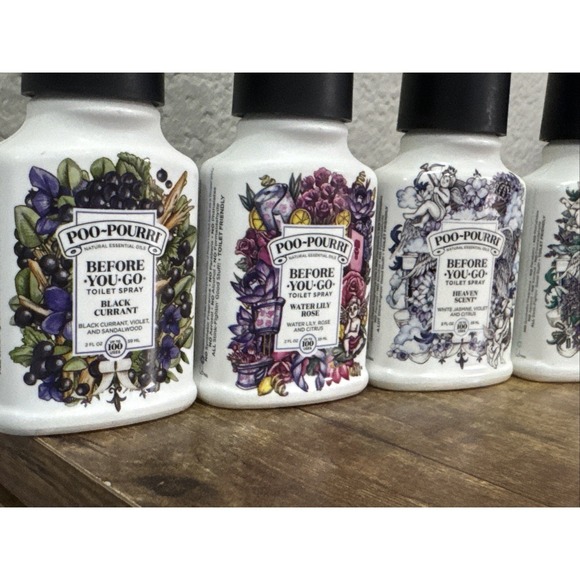 4 Poo Pourri Toilet Spray Black Currant Water Lily Rose Heaven Lavender 2 Oz NEW - Picture 2 of 5